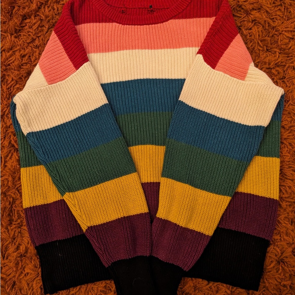 XL Forever 21 Multicolor Long Sleeve Striped Sweater